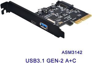 Dual Port USB 3.1 Card – 1x USB-C – 1x USB-A – 10Gbps per Port – Expansion Card – USB 3.1 PCI-E Card – USB 3 PCI