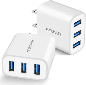 SA Wall Charger, Upgraded 2Pack 15W 3-Port USB Plug Cube Portable Wall Charger Plug for iPhone 12mini/12/11/Pro/ProMax/Xs/XR/X/8/7, iPad Pro/Air 2, Galaxy10/9, Note10/9, and More