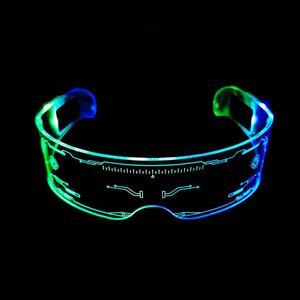 LED Light up Glasses - Rainbow Steampunk Goggles Novelty Funny Rave Glasses for Kids Adults Birthday Halloween Christmas Party Eyewear (Green)
