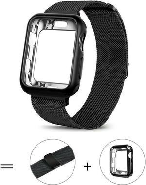 For Apple Watch 654321SE Band Replacement Stainless Steel 38mm 40mm 42mm 44mm  Milan magnetic metal strap with Screen Protector Case Sports Wristband38mmblack