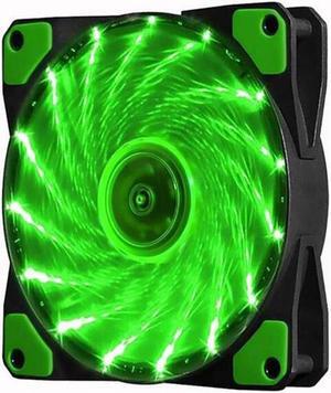 SA 120mm PC Cooling Computer 16dB Ultra Silent 15 LEDs Case Fan Heatsink Cooler Cooling w/ Anti-Vibration Rubber, 120mm Fan,12VDC, Molex 4pin, green LED Lights