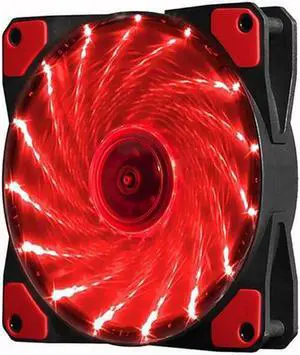 SA 120mm PC Cooling Computer 16dB Ultra Silent 15 LEDs Case Fan Heatsink Cooler Cooling w/ Anti-Vibration Rubber, 120mm Fan,12VDC, Molex 4pin, Red LED Lights