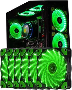 SA 120mm PC Cooling Computer 16dB Ultra Silent 15 LEDs Case Fan Heatsink Cooler Cooling w/ Anti-Vibration Rubber, 120mm Fan,12VDC, Molex 4pin, Green LED Lights (6pcs) SA 120mm PC Cooling Computer 16dB Ultra Silent 15 LEDs Case Fan Heatsink Cooler Cooling w/ Anti-Vibration Rubber, 120mm Fan,12VDC, Molex 4pin, Green LED Lights (6pcs)