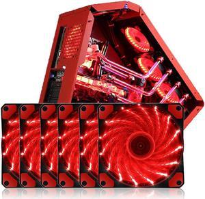 SA 120mm PC Cooling Computer 16dB Ultra Silent 15 LEDs Case Fan Heatsink Cooler Cooling w/ Anti-Vibration Rubber, 120mm Fan,12VDC, Molex 4pin, Red LED Lights (6pcs)