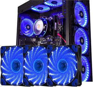 SA 120mm PC Cooling Computer 16dB Ultra Silent 15 LEDs Case Fan Heatsink Cooler Cooling w/ Anti-Vibration Rubber, 120mm Fan,12VDC, Molex 4pin, Blue LED Lights(3pcs)