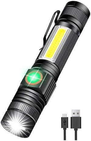 Rechargeable flashlight (without battery), electromagnetic flashlight with COB side light, super bright Cree LED, waterproof, zoomable, best camping, emergency flashlight