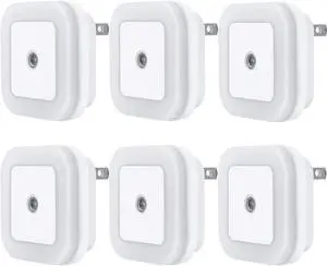 LED Night Light Lamp with Smart Sensor Dusk to Dawn Sensor Daylight White 0.5W Plug-in 6-Pack