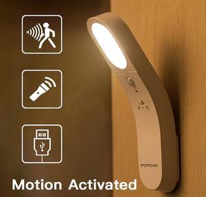 Motion Sensor LED Night Light USB Rechargeable Handheld Cordless Wall Light for Bedroom Bathroom Stairs Hallway Nursery Night Lamp