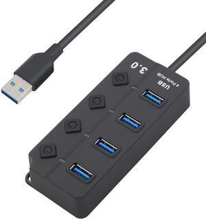 USB Hub 3.0, Hannord 4-Port USB Data Hub Splitter with One Smart Charging Port Individual On/Off Switches and Power LED, USB Extension for MacBook, Mac Pro/Mini and More