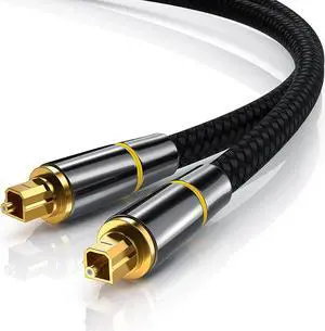 Digital Optical Audio Cable Toslink Cable -[24K Gold-Plated, Ultra-Durable] Hannord Nylon Braided Fiber Optic Male to Male Cord for Home Theater, Sound Bar, TV, PS4, Xbox, Playstation & More - 3.3ft