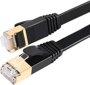 Hannord Cat 7 Flat Ethernet Cable 10 Gigabit Computer Network Cord for Xbox PS4 Modem Router Networking Switch (Black, 2M/6.6ft.)