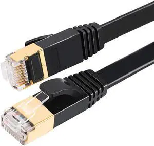 Hannord Cat 7 Flat Ethernet Cable 10 Gigabit Computer Network Cord for Xbox PS4 Modem Router Networking Switch (Black, 1M/3.3ft.)