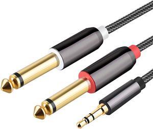 Hannord 3.5mm 1/8" TRS to Dual 6.35mm 1/4" TS Mono Stereo Y-Cable Splitter Cord Compatible for iPhone, iPod, Computer Sound Cards, CD Players, Multimedia Speakers and Home Stereo Systems - 3.3ft./1m