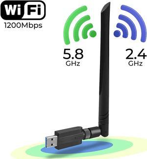 Wireless WiFi Adapter, Hannord 1200Mbps USB 3.0 WiFi Dongle 2.4G/5G 802.11ac Network Adapter with High Gain Antenna for Desktop Laptop PC Support Windows XP/10/8/8.1/7/Vista,OS 10.6-10.15