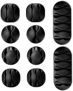 Cable Clips, Hannord 10 Pack Black Cord Organizer Cable Management for Organizing Cable Cords Home and Office, Self Adhesive Cord Holders