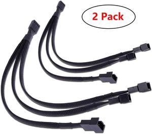 Hannord PWM Fan Splitter Adapter Cable Sleeved Braided Y Splitter Computer PC 4 Pin Fan Extension Power Cable 1 to 3 Converter 10.6 inches (2 Pack)