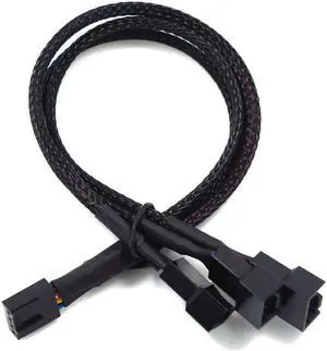 Hannord PWM Fan Splitter Adapter Cable Sleeved Braided Y Splitter Computer PC 4 Pin Fan Extension Power Cable 1 to 3 Converter 10.6 inches
