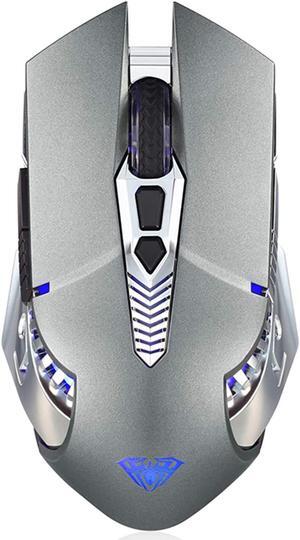 Rechargeable Bluetooth Wireless Mouse with Side Button, 3 Modes (BT5.0, BT3.0 and 2.4G),7 Color LED Lights, Ergonomic Gaming Mice for PC Computer Laptop Mac Tablet(Grey - Sound)