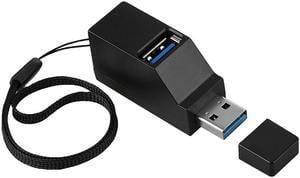 Hannord 3 Port USB Hub High Speed Splitter Plug and Play Bus Powered, USB 3.0 to USB 3.0 and USB 2.0 Hub USB 2.0 with Lanyard, Black