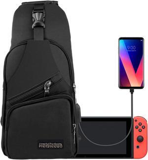 Hannord Backpack Crossbody Travel Bag for Nintendo Switch Console Joy-cons and Accessories, Charge Your Phone Via Side USB Charging Interface (Black)