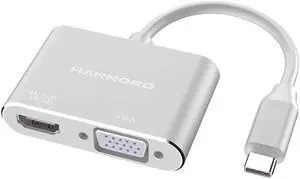 USB C to HDMI VGA Adapter,USB Type C to VGA HDMI Adapter Thunderbolt 3 VGA Adapter for MacBook Pro/iPad Pro /Air 2020 2019 2018,Dell XPS 13/15,Surface Pro, Galaxy S8/S9 (Silver)