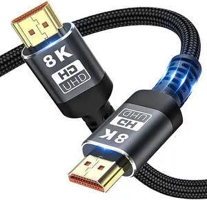Ultra High Speed 8K 60Hz HDMI Cable 3.3FT/1M, Hannord 48Gbps HDMI Braided Cable-4K@120Hz 7680P,DTS:X,HDCP 2.2 & 2.3, HDR 10,eARC,Dynamic HDR,Compatible for Laptop, Monitor, Roku/Fire TV