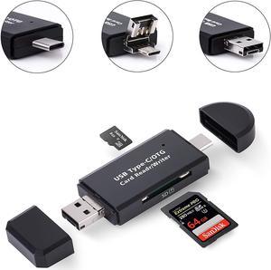 Hannord Micro SD Card Reader, 3-in-1 USB 2.0 Memory Card Reader OTG Adapter with Standard USB Male & Micro USB, USB C Male Connector USB C for PC/Laptop/Smart Phones/Tablets with OTG Function
