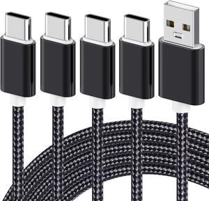 USB Type C Fast Charging Cable, Hannord 4 Pack (0.8/3.3/3.3/6.6FT) Nylon Braided Data Sync Transfer Cord, Compatible with Samsung Galaxy S10 S9 Note 9 8, LG G7 V30 V20 G6, Google Pixel (Black)