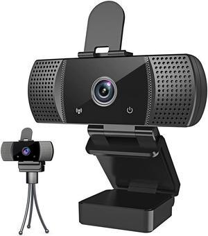 Webcam with Microphone 1080P Full HD with Privacy Cover & Tripod 110°Wide View Angle, Plug and Play Laptop Desktop USB 2.0 Web Camera for Video Calling Online Class Conferencing Recording Gaming
