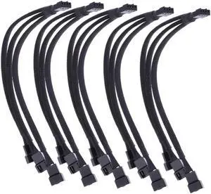 Hannord PWM Fan Splitter Adapter Cable Sleeved Braided Y Splitter Computer PC 4 Pin Fan Extension Power Cable 1 to 3 Converter 10.6 inches, 5-Pack