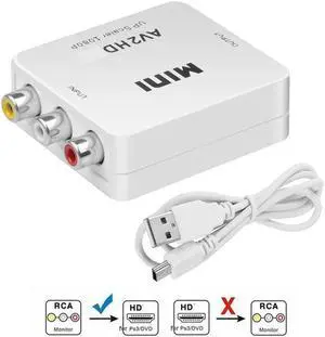 RCA to HDMI Converter, Hannord 1080P AV to HDMI RCA Composite CVBS Video Audio Converter Adapter Supporting PAL/NTSC for Xbox/PS2/Wii/SNES/N64/VHS/VCR/DVD (White)