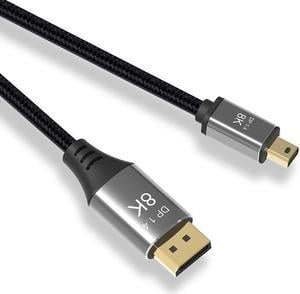 Hannord Mini DP to DisplayPort 8K Cable 8K(7680x4320)@60Hz 4K@144Hz DisplayPort 1.4 Bi-Directional Transmission DisplayPort to Mini DisplayPort 8K Cable, 6.6 ft./2M