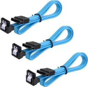 Hannord SATA Cable III, 3 Pack SATA Cable III 6Gbps 90 Degree Right Angle with Locking Latch 18 Inch for SATA HDD, SSD, CD Driver, CD Writer - Blue