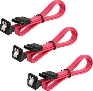 Hannord SATA Cable III, 3 Pack SATA Cable III 6Gbps 90 Degree Right Angle with Locking Latch 18 Inch for SATA HDD, SSD, CD Driver, CD Writer - Red