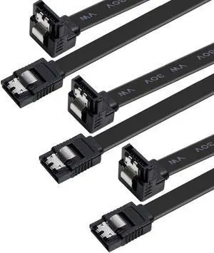 Hannord SATA Cable III, 3 Pack SATA Cable III 6Gbps 90 Degree Right Angle with Locking Latch 18 Inch for SATA HDD, SSD, CD Driver, CD Writer - Black