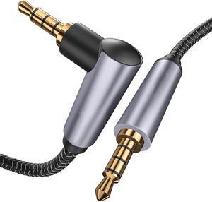 Hannord 3.5mm Audio Cable 90 Degree AUX Cable Right Angle 4-Pole Headphone Cable Male to Male Nylon Braid Aux Cord for Smartphone,Tablets,Phone etc-Grey 10 ft.