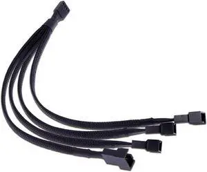 Hannord PWM Fan Splitter 4 pin Adapter Cable Sleeved Braided Y Splitter for Desktop Computer CPU Fan Splitter PC 4 Pin Fan Extension Power Cable 1 to 4 Converter 10 inches
