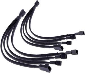 Hannord PWM Fan Splitter 4 pin Adapter Cable Sleeved Braided Y Splitter for Desktop Computer CPU Fan Splitter PC 4 Pin Fan Extension Power Cable 1 to 4 Converter 10 inches- 2 Pack