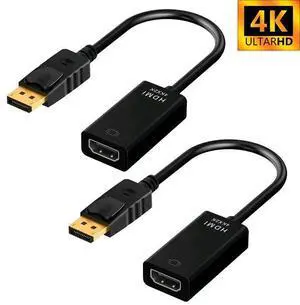 Hannord 4K DisplayPort to HDMI Adapter, Uni-Directional DP 1.2 Computer to HDMI Screen Gold-Plated DP Display Port to HDMI Adapter (Male to Female) Compatible with Dell HP-1Pack 2 packs