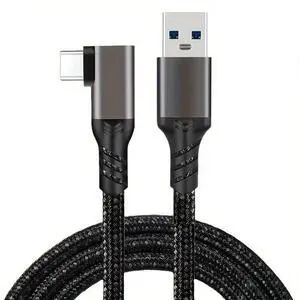 Hannord USB to USB-C VR Link Cable 90 Degree Elbow Type-C Nylon Braided Cable for Meta Quest 3S /3/2 Pro, Pico 4 Ultra / 4 and PC/Steam VR Headset Gaming-1.64ft