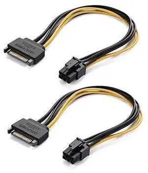 Hannord SATA Power Cable (2 Pack),SATA 15 pin to 6 pin Cable PCI Express (PCIe) Graphics Video Card Power Cable Adapter (20CM/8inch)
