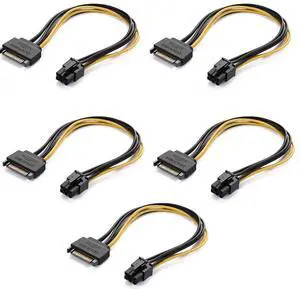 Hannord SATA Power Cable (5 Pack),SATA 15 pin to 6 pin Cable PCI Express (PCIe) Graphics Video Card Power Cable Adapter (20CM/8inch)