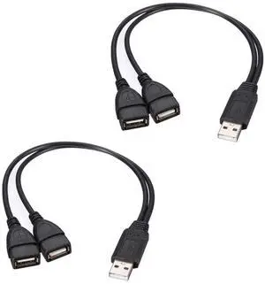 Hannord USB 2.0 A Male to 2 Dual USB Female Jack Y Splitter Hub Power Cord Extension Adapter Cable for PC Laptop TV 2.5" Mobile Hard Disk 0.5ft-2 pieces