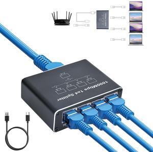 Hannord Ethernet Switch 1 to 4 High Speed 1000Mbps, Ethernet switch with power cord for Cat5/5e/6/7/8 cables Network switch Ethernet hub for connecting up to 4 devices