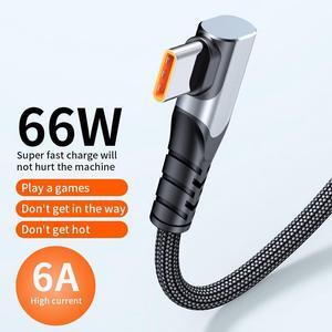 Hannord  USB C Cable 90 Degree Braided 66W 6A Fast Charging Cord for iPhone 15/Galaxy S10/Pixel 7 and More 3.3ft Grey