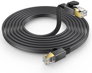Hannord Cat 8 Ethernet Cable 3.3 ft, Nylon Braided High Speed Heavy Duty Network LAN Patch Cord, 40Gbps 2000Mhz SFTP RJ45 Flat Internet Cable Shielded in Wall  for Modem/Router/Gaming/PC