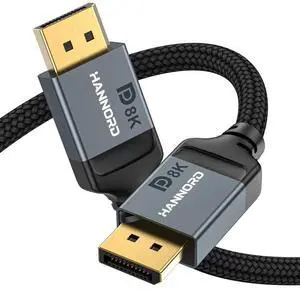 Hannord DisplayPort Cable 1.4, Maxonar 8K 3.3ft DP Cable Cord (8K@60Hz, 4K@144Hz, 1080P@240Hz) Display Port HBR3 32.4Gbps, HDCP 2.2 for Odyssey G9 CHG90, PC, Laptop, TV Gaming Monitor - Grey