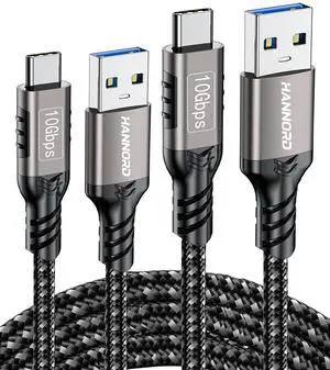 Hannord USB C Cable, USB-A to USB-C Cable USB 3.2 Gen2 10Gbps Data Charger Cord for Samsung Galaxy Android Auto USB Cord and iPhone 15/15 Pro, Nylon Braided. 10 Feet 2 Pack