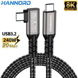 Hannord USB C 3.2 Gen 2x2 Cable Right Angle 20Gbps 90 Degree High Speed Video VR Data Transfer 4K 60Hz Type C Monitor Cable 240W PD Compatible for SSD, Hub, Dock, eGPU 1.64 Feet