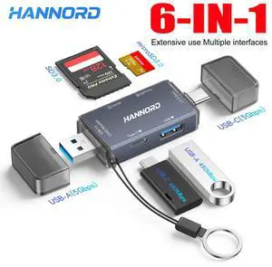 Hannord USB 3.0 Type C Card Reader Multi Functional 6 in 1 SD TF Card Reader OTG Flash Drive with USB/USB-C Slot for Computer Mobile Phone